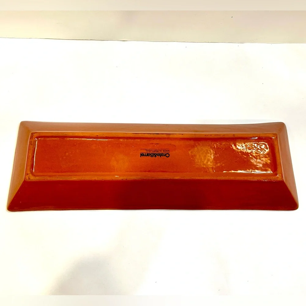 CRATE & BARREL Lago Pattern Rectangular Platter - Tourquoise Blue Green Striped